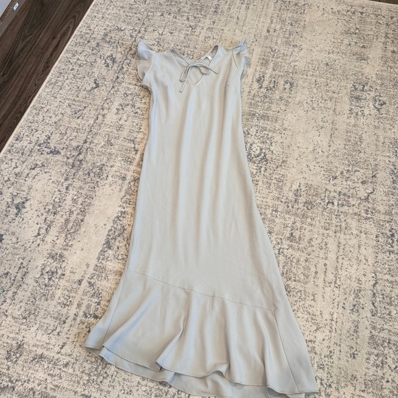 Leith Dresses & Skirts - LEITH Womens Light Blue Gray Flutter Sleeve Tie Neck Ruffle Hem Maxi Midi Dress